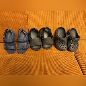 Adidas Adifom Adilette slides, crocs and cat 8 jack bundle of 3.